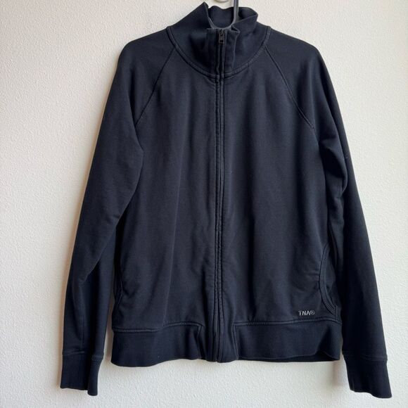 Aritzia TNA Zip Up Cascade Y2K Mock Neck Bomber French Terry Size Large Black - Picture 1 of 6